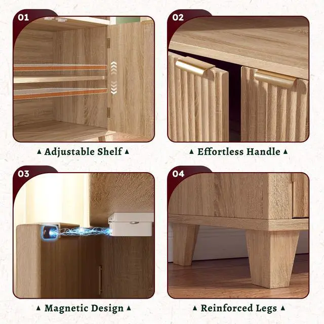 Alt view image 5 of 6 - Book Shelf Arched Cabinet, 5-Tier Arch Bookcase with Doors and Adjustable Wood Shelves, Wooden Storage Cabinet with Open Display Shelf for Office,Living Room, Kitchen, Light Oak