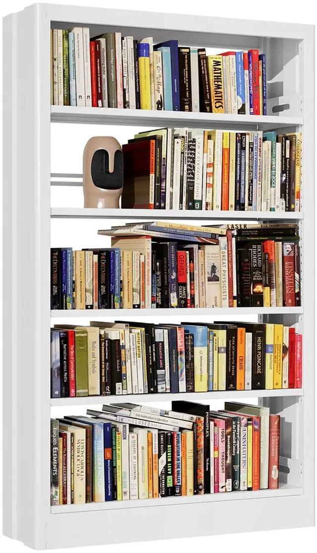 Main image of 71" Metal Book Shelf,5 Tier Bookshelf with Adjustable Shelves,White Bookshleves and Bookcases,Heavy Duty Library Book Case,Modern Open Bookshelf for Living Room,Bedroom,Office (White)