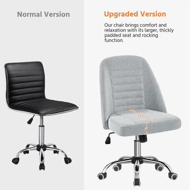 Alt view image 6 of 6 - Home Office Desk Chairs, Modern Armless Vanity Chair, Mid Back Desk Chair, Linen Fabric Computer Task Chair with Rolling Wheels, Metal Base