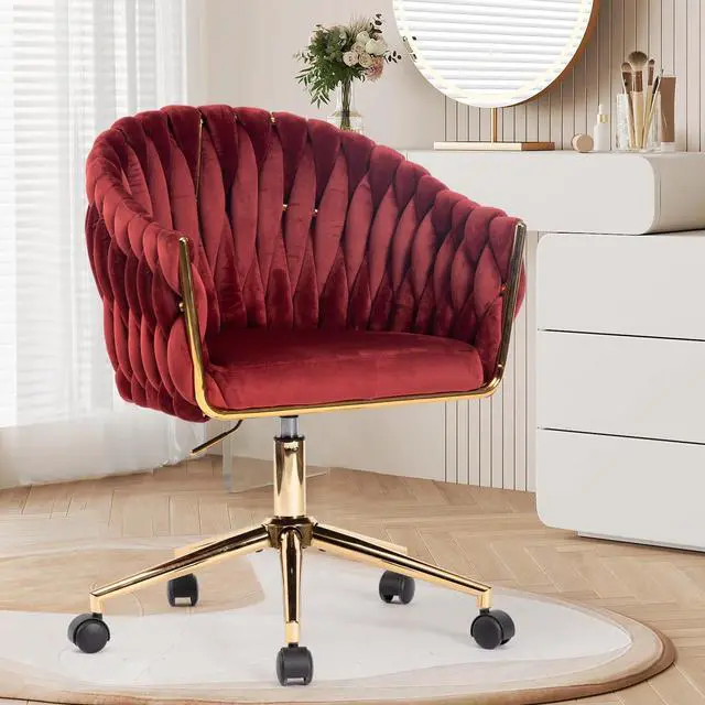 Main image of Velvet Office Chair, Vanity Chairs with Wheels, 360° Swivel Velvet Home Office Desk Chair, Accent Chair Makeup Vanity Chair for Bedroom, Living Room(Red)