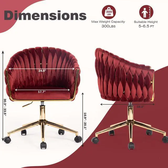 Alt view image 2 of 6 - Velvet Office Chair, Vanity Chairs with Wheels, 360° Swivel Velvet Home Office Desk Chair, Accent Chair Makeup Vanity Chair for Bedroom, Living Room(Red)