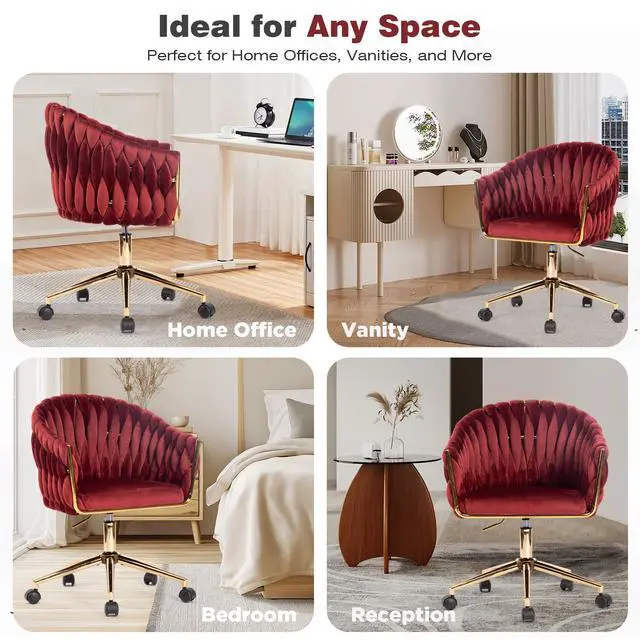 Alt view image 4 of 6 - Velvet Office Chair, Vanity Chairs with Wheels, 360° Swivel Velvet Home Office Desk Chair, Accent Chair Makeup Vanity Chair for Bedroom, Living Room(Red)