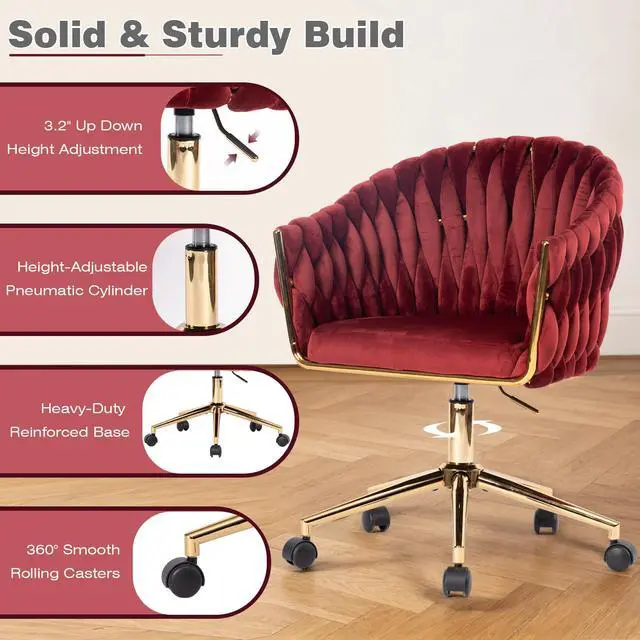 Alt view image 5 of 6 - Velvet Office Chair, Vanity Chairs with Wheels, 360° Swivel Velvet Home Office Desk Chair, Accent Chair Makeup Vanity Chair for Bedroom, Living Room(Red)