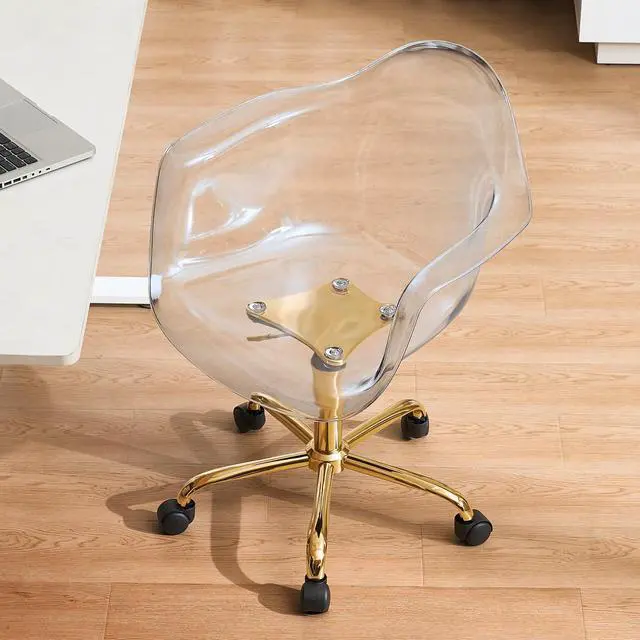 Main image of Clear Desk Chair, Adjustable Acrylic Home Office Chair with Wheels, Swivel Vanity Rolling Chair Swivel Task Chair for Office, Home, Make Up, Small Space, Bed Room