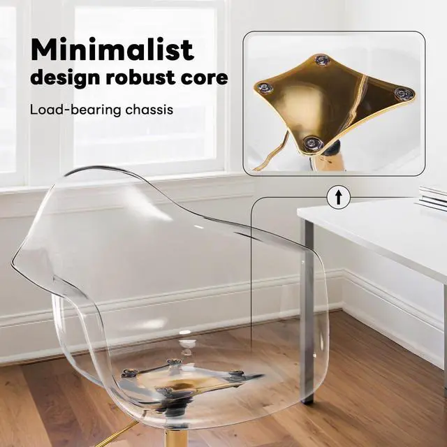 Alt view image 5 of 6 - Clear Desk Chair, Adjustable Acrylic Home Office Chair with Wheels, Swivel Vanity Rolling Chair Swivel Task Chair for Office, Home, Make Up, Small Space, Bed Room