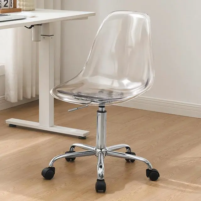Main image of Clear Desk Chair, Adjustable Acrylic Home Office Chair with Wheels, Swivel Vanity Rolling Chair Swivel Task Chair for Office, Home, Make Up, Small Space, Bed Room