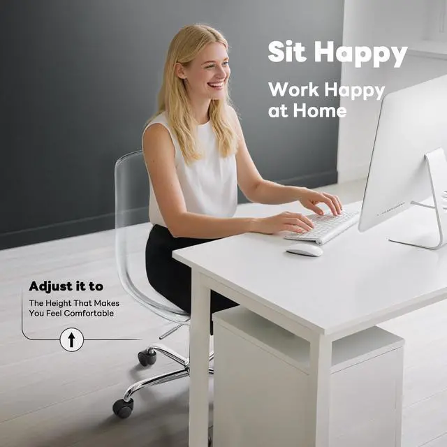 Alt view image 3 of 6 - Clear Desk Chair, Adjustable Acrylic Home Office Chair with Wheels, Swivel Vanity Rolling Chair Swivel Task Chair for Office, Home, Make Up, Small Space, Bed Room