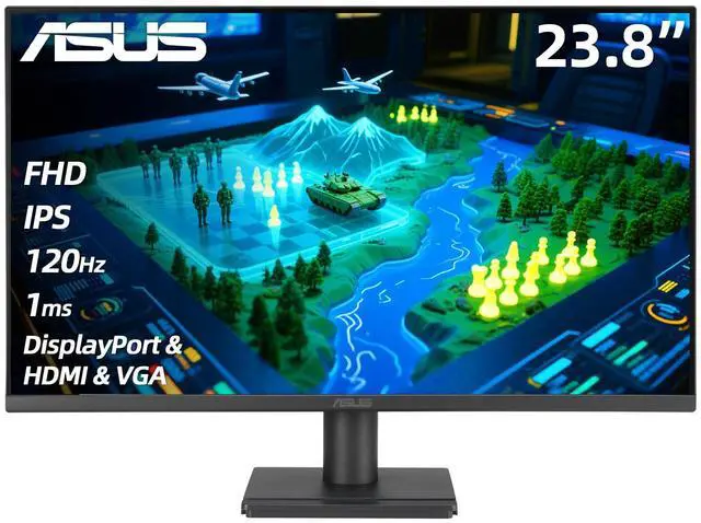 Main image of 24" FHD Gaming Office Monitor, 120Hz, 1ms, Eye Care Monitor - IPS, 99% sRGB, Frameless, Adaptive-Sync, Speakers, DisplayPort & HDMI & VGA, Low Blue Light, Flicker Free, Tilt Adjust, VESA, Black