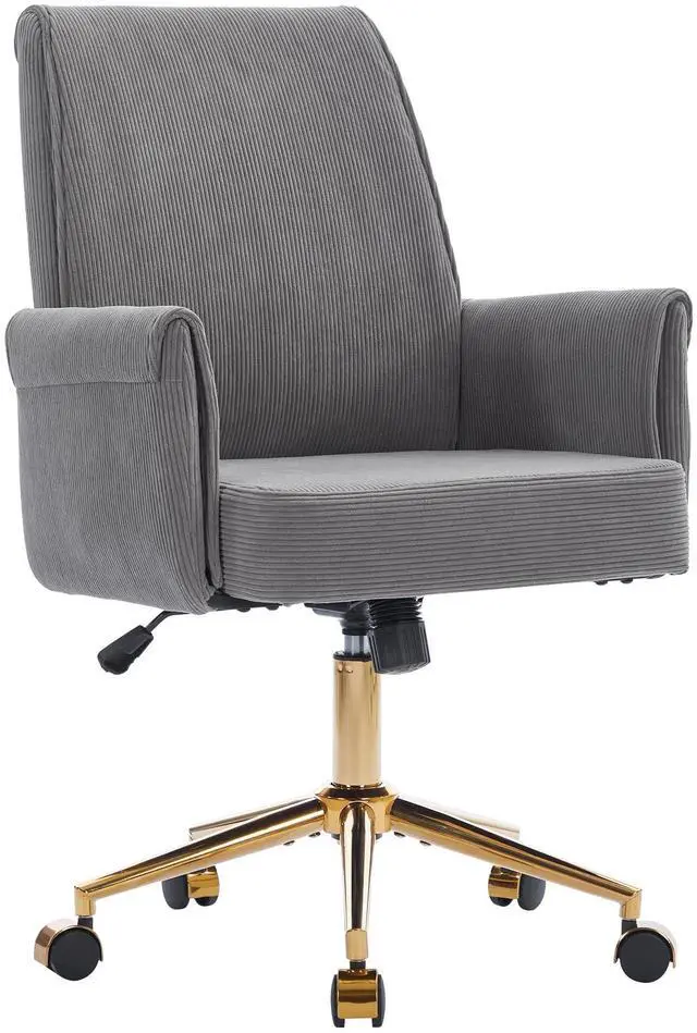 Main image of Stripes Velvet 360°Swivel Desk Chair, Modern Height Adjustable Home Office Armchair with Gold Base and Wheels for Vanity, Comfy Computer Chair for Study Living Room Bedroom(Gray)