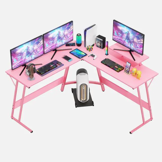 Main image of L Shaped Gaming Desk Corner Desk Computer Desk with Large Desktop Studying and Working and Gaming for Home and Work Place,Pink