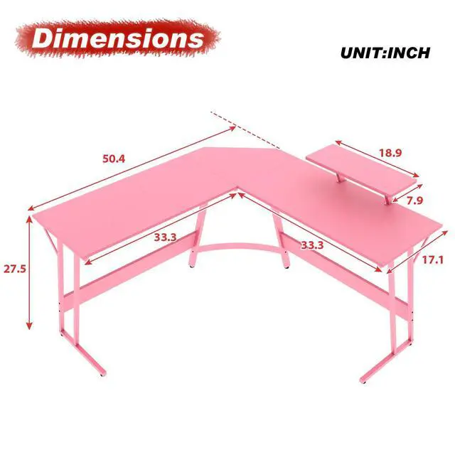 Alt view image 3 of 6 - L Shaped Gaming Desk Corner Desk Computer Desk with Large Desktop Studying and Working and Gaming for Home and Work Place,Pink