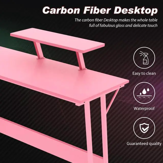 Alt view image 4 of 6 - L Shaped Gaming Desk Corner Desk Computer Desk with Large Desktop Studying and Working and Gaming for Home and Work Place,Pink