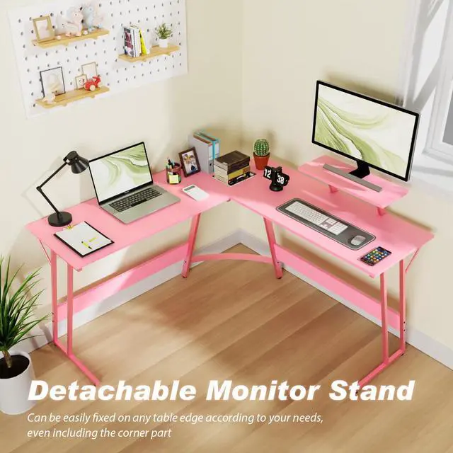 Alt view image 6 of 6 - L Shaped Gaming Desk Corner Desk Computer Desk with Large Desktop Studying and Working and Gaming for Home and Work Place,Pink