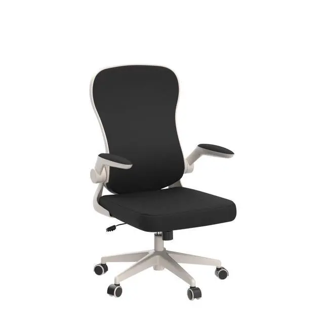Alt view image 3 of 6 - Office Chair Ergonomic Desk Chair, Office Desk Chairs with PU Silent Wheels, Breathable Mesh Computer Chair with Adjustable Lumbar Support, Flip-up Armrests, Tilt Function, White