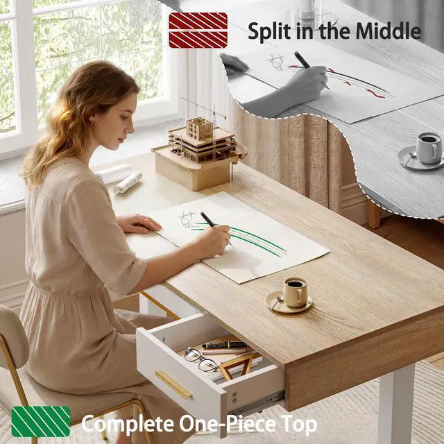 Alt view image 3 of 6 - One-Piece Top Electric Standing Desk, 47 x 24 Inch Height Adjustable Sit Stand Desk with Three Drawers for Home Office, Maple