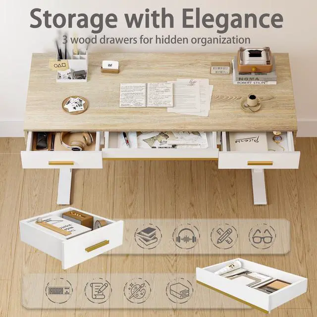 Alt view image 4 of 6 - One-Piece Top Electric Standing Desk, 47 x 24 Inch Height Adjustable Sit Stand Desk with Three Drawers for Home Office, Maple