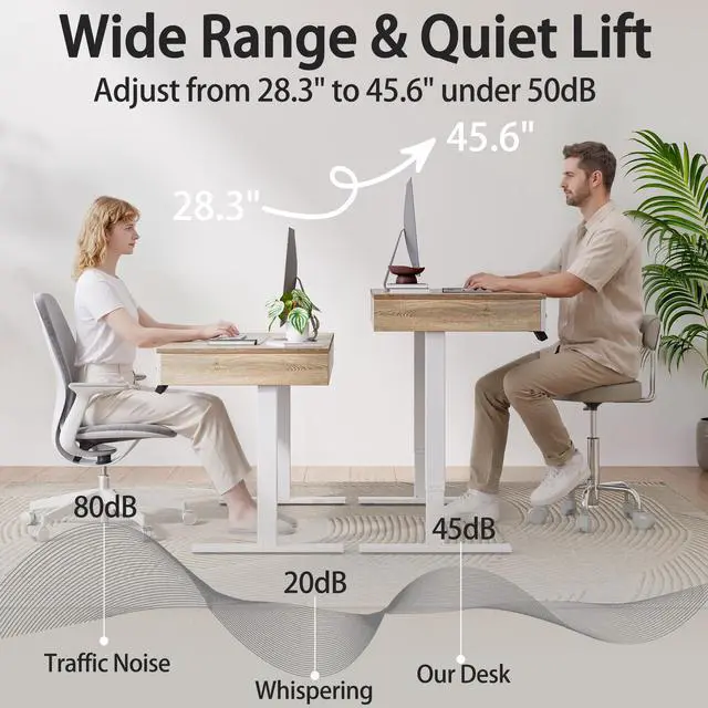 Alt view image 5 of 6 - One-Piece Top Electric Standing Desk, 47 x 24 Inch Height Adjustable Sit Stand Desk with Three Drawers for Home Office, Maple