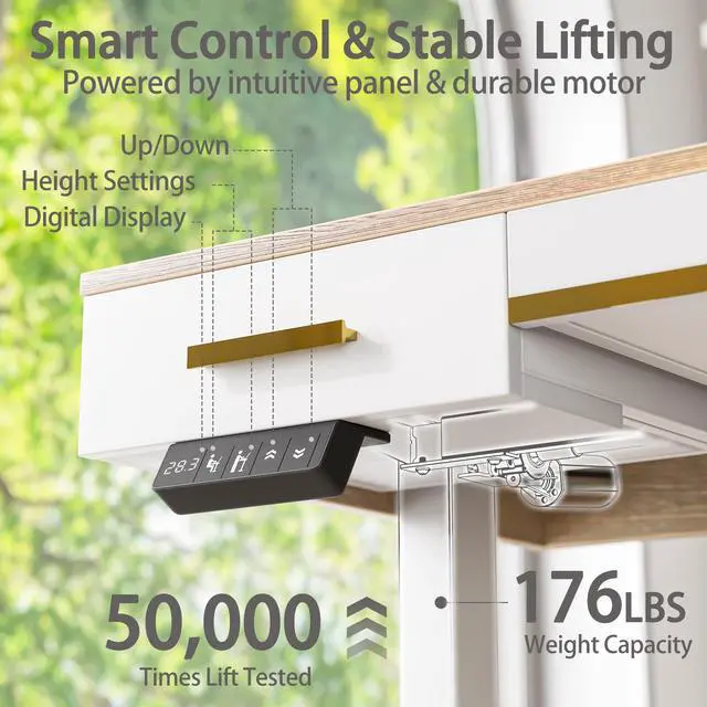 Alt view image 6 of 6 - One-Piece Top Electric Standing Desk, 47 x 24 Inch Height Adjustable Sit Stand Desk with Three Drawers for Home Office, Maple