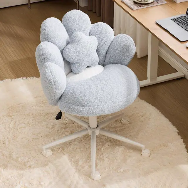 Main image of Lovely Petal Vanity Desk Chair with Star Pillow, Height Adjustable Armless Swivel Chair in Vibrant Color-Blocking, Modern Computer Task Chair for Bedroom & Home Office, Teddy Fleece,Blue