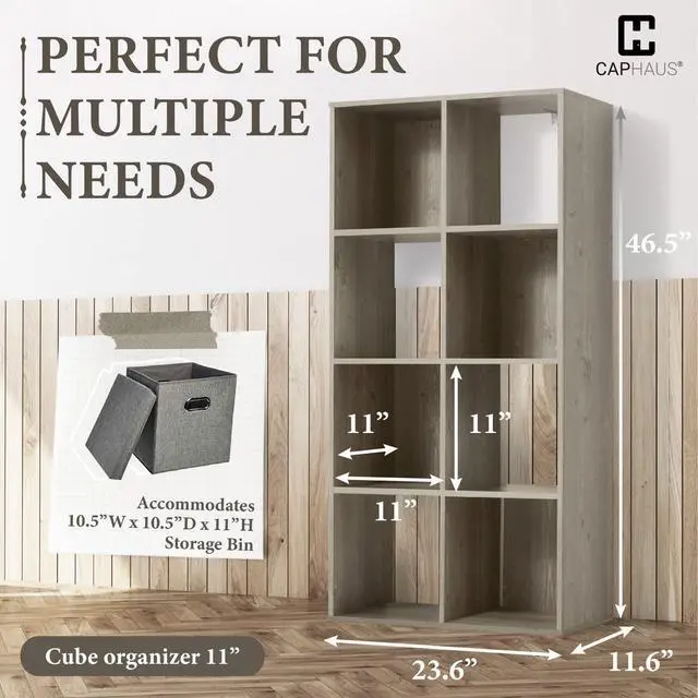 Alt view image 2 of 6 - 11-Inch Cube Storage Organizer Shelf w/Back, with Exterior Edge, Room Storage Shelves Divider, Bookcase, 6-Cube / 8-Cube / 9-Cube, Colors Available in Rustic Grey Oak and White