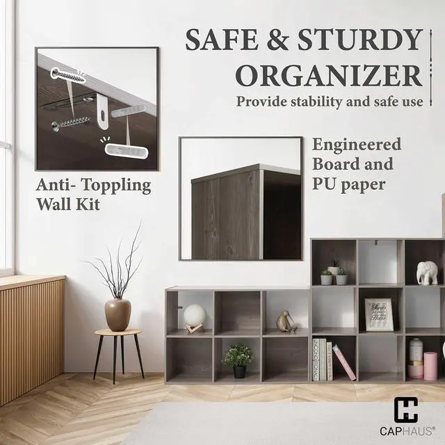 Alt view image 5 of 6 - 11-Inch Cube Storage Organizer Shelf w/Back, with Exterior Edge, Room Storage Shelves Divider, Bookcase, 6-Cube / 8-Cube / 9-Cube, Colors Available in Rustic Grey Oak and White