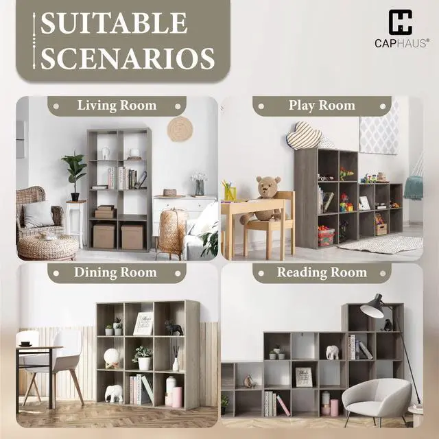 Alt view image 6 of 6 - 11-Inch Cube Storage Organizer Shelf w/Back, with Exterior Edge, Room Storage Shelves Divider, Bookcase, 6-Cube / 8-Cube / 9-Cube, Colors Available in Rustic Grey Oak and White