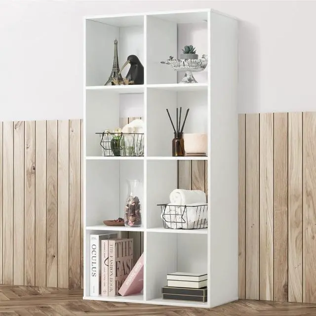 Main image of 11-Inch Cube Storage Organizer Shelf w/Back, with Exterior Edge, Room Storage Shelves Divider, Bookcase, 8-Cube, White