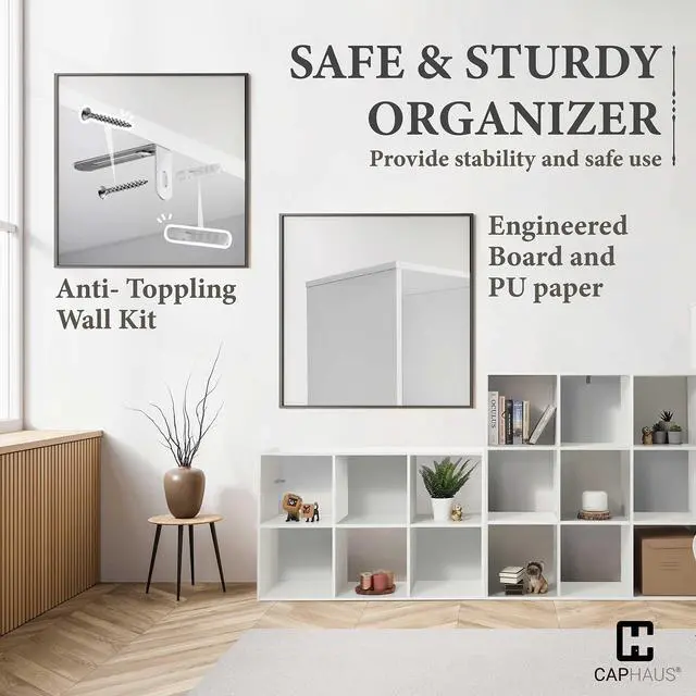 Alt view image 5 of 6 - 11-Inch Cube Storage Organizer Shelf w/Back, with Exterior Edge, Room Storage Shelves Divider, Bookcase, 8-Cube, White