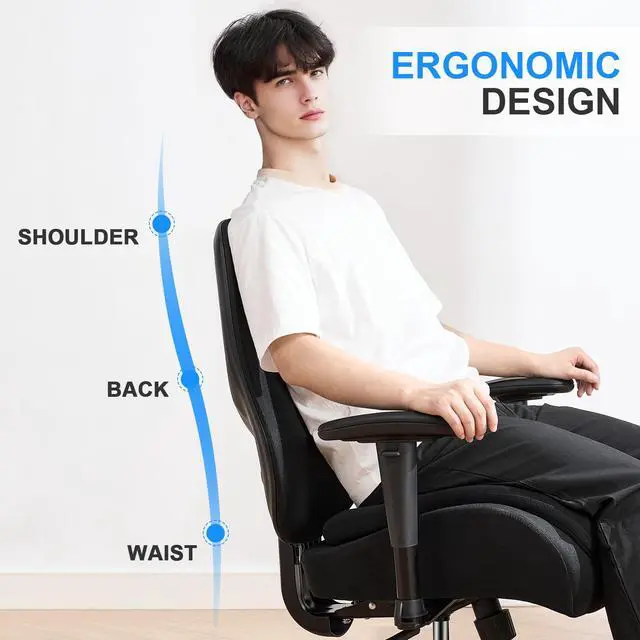 Alt view image 6 of 6 - Big and Tall Office Chair with Wide Thick Seat Cushion for Heavy People,700lbs Ergonomic Mesh Desk Chair with Adjustable Lumbar Support and Armrests for Adults Sitting All Day