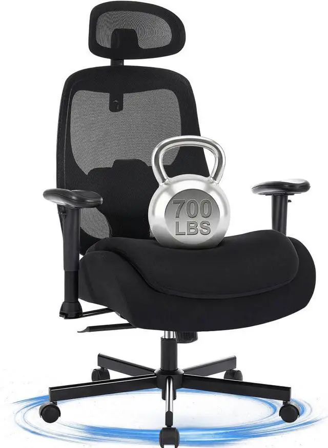 Main image of Big and Tall Office Chair with Wide Thick Seat Cushion for Heavy People,700lbs Ergonomic Mesh Desk Chair with Adjustable Lumbar Support and Headrest, Armrests for Adults Sitting All Day