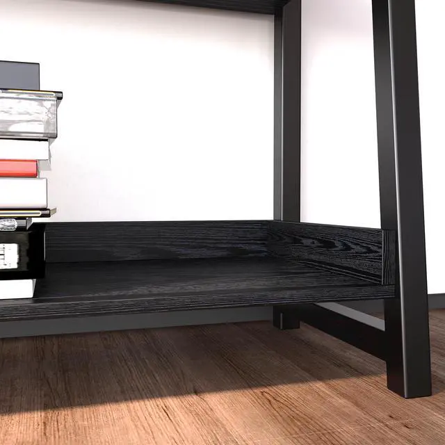 Alt view image 4 of 6 - Ladder Shelf, Ladder Bookshelf 5-Tier 74.8in Tall, Industrial Bookcase and Bookshelf, Display Shelf Metal Frame for Home Office, Bathroom, Living Room, Industrial Black