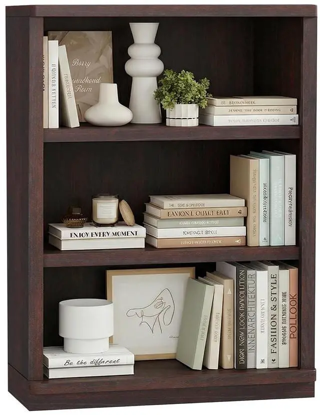 Main image of 3 -Tier Bookcase, 42" Tall Book Shelf, 31 Wide Bookshelves, Wooden Bookcase Display Storage for Home Office, Living Room and Study Room (Cherry)