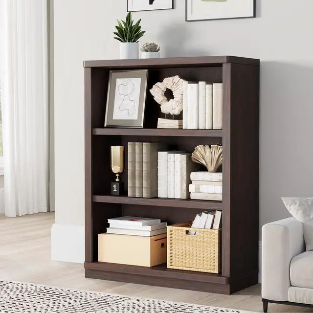 Alt view image 2 of 6 - 3 -Tier Bookcase, 42" Tall Book Shelf, 31 Wide Bookshelves, Wooden Bookcase Display Storage for Home Office, Living Room and Study Room (Cherry)