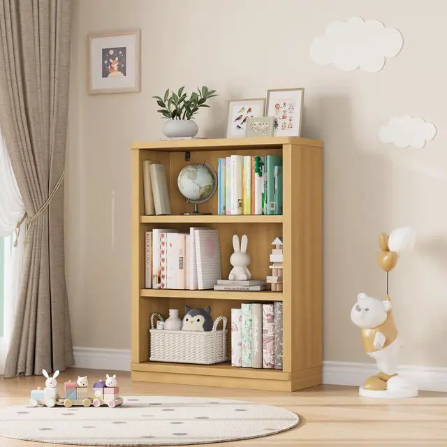 Alt view image 2 of 6 - 3 -Tier Bookcase, 42" Tall Book Shelf, 31 Wide Bookshelves, Wooden Bookcase Display Storage for Home Office, Living Room and Study Room (Wood)