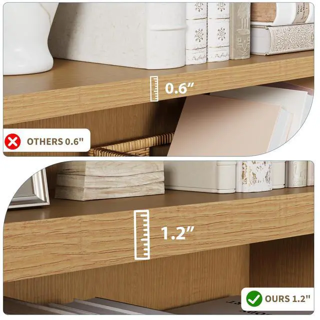 Alt view image 4 of 6 - 3 -Tier Bookcase, 42" Tall Book Shelf, 31 Wide Bookshelves, Wooden Bookcase Display Storage for Home Office, Living Room and Study Room (Wood)