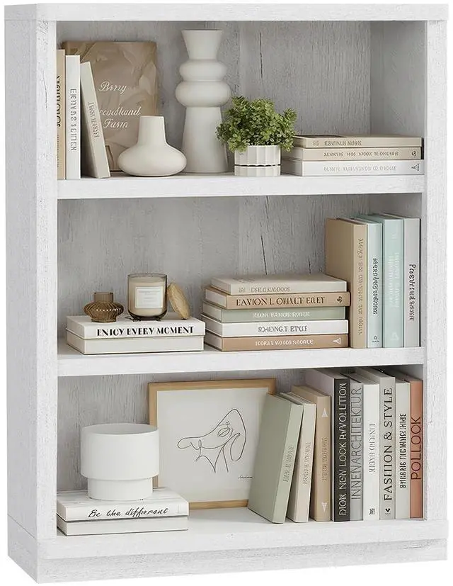 Main image of 3 -Tier Bookcase, 42" Tall Book Shelf, 31 Wide Bookshelves, Wooden Bookcase Display Storage for Home Office, Living Room and Study Room (White)