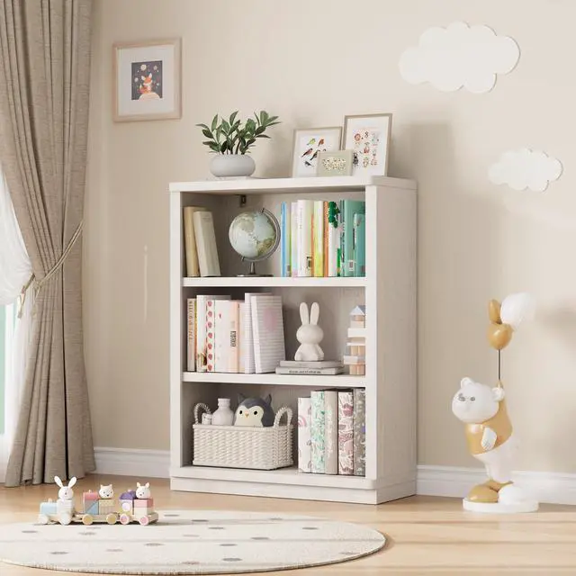 Alt view image 2 of 6 - 3 -Tier Bookcase, 42" Tall Book Shelf, 31 Wide Bookshelves, Wooden Bookcase Display Storage for Home Office, Living Room and Study Room (White)