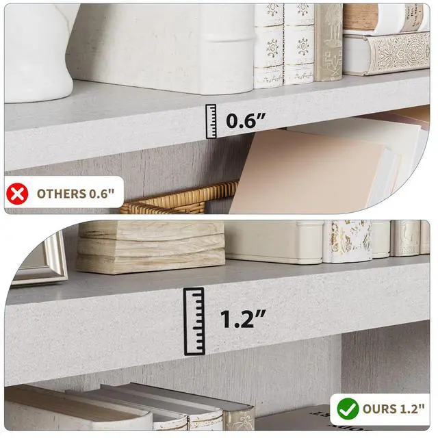 Alt view image 4 of 6 - 3 -Tier Bookcase, 42" Tall Book Shelf, 31 Wide Bookshelves, Wooden Bookcase Display Storage for Home Office, Living Room and Study Room (White)