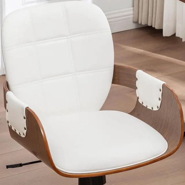 Alt view image 6 of 6 - Home Office Desk Chair with Caster Wheels, Walnut Craftsmanship, Ergonomic Curved Back and Arms, Faux Leather, Height Adjustable, Ideal for Desk Work, Conference Rooms, Set of 1/Walnut White