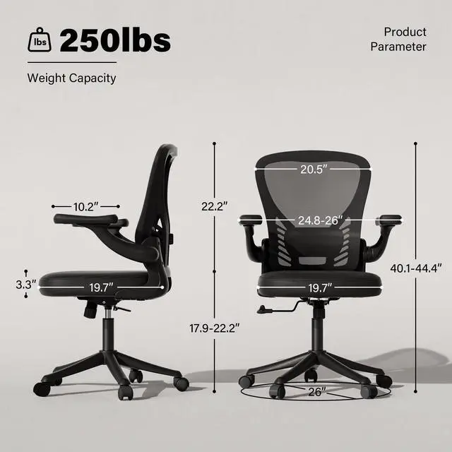 Alt view image 2 of 6 - Office Chair Ergonomic, Computer Desk Chair with Mesh Back, Adjustable Lumbar Support, 3D Flip-up Arms, Wheels, Black