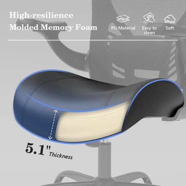 Alt view image 3 of 6 - Ergonomic Office Chair with Memory Foam Cushion, Big and Tall Office Chair, 4.7" Thickened Seat Heavy Duty Desk Chair with Technical Mesh Back, 3D Flip-up Arms, Wheels for Heavy People, Black