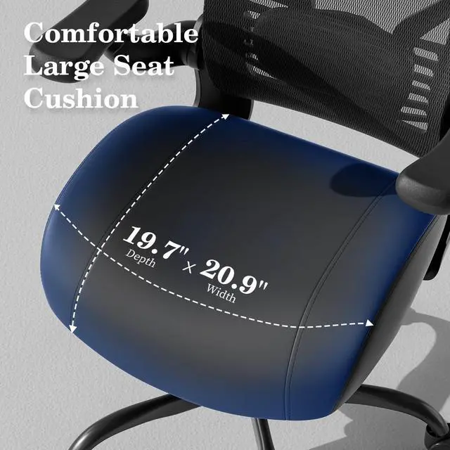 Alt view image 4 of 6 - Ergonomic Office Chair with Memory Foam Cushion, Big and Tall Office Chair, 4.7" Thickened Seat Heavy Duty Desk Chair with Technical Mesh Back, 3D Flip-up Arms, Wheels for Heavy People, Black