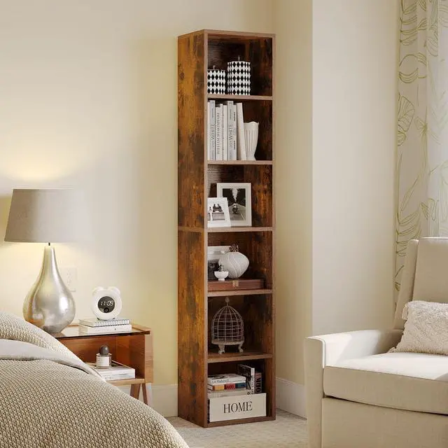Main image of Narrow Bookshelf, 6-Tier Open Bookcase, Coner Shelf, Storage Shelves, Display Storage Shelves, Floor Standing Unit, Home Decor, Furniture for Home Office, Living Room, Bedroom, Brown