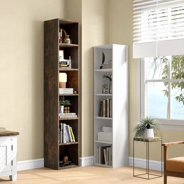 Alt view image 4 of 6 - Narrow Bookshelf, 6-Tier Open Bookcase, Coner Shelf, Storage Shelves, Display Storage Shelves, Floor Standing Unit, Home Decor, Furniture for Home Office, Living Room, Bedroom, Brown