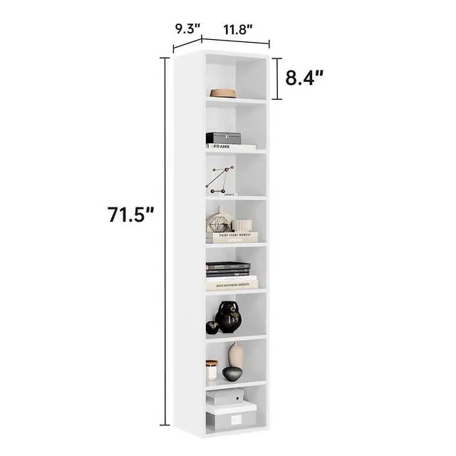 Alt view image 3 of 6 - 71.5" Tall Narrow Bookshelf, 8-Tier Cube Display Rack, Modern Corner Bookshelf with Storage Space, CD Storage Cabinet for Home Office