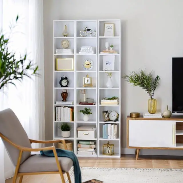Alt view image 4 of 6 - 71.5" Tall Narrow Bookshelf, 8-Tier Cube Display Rack, Modern Corner Bookshelf with Storage Space, CD Storage Cabinet for Home Office