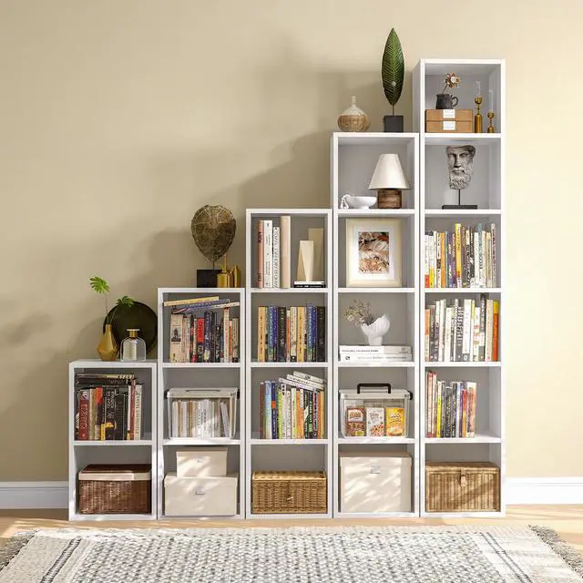 Alt view image 4 of 5 - Narrow Bookshelf, 6-Tier Open Bookcase, Coner Shelf, Storage Shelves, Display Storage Shelves, Floor Standing Unit, Home Decor, Furniture for Home Office, Living Room, Bedroom, White