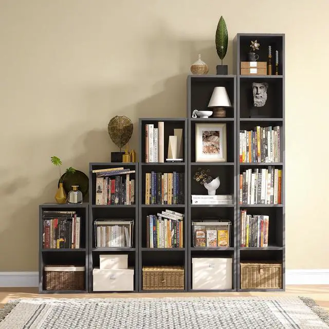 Alt view image 4 of 6 - Narrow Bookshelf, 6-Tier Open Bookcase, Coner Shelf, Storage Shelves, Display Storage Shelves, Floor Standing Unit, Home Decor, Furniture for Home Office, Living Room, Bedroom, Black