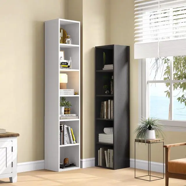 Alt view image 5 of 6 - Narrow Bookshelf, 6-Tier Open Bookcase, Coner Shelf, Storage Shelves, Display Storage Shelves, Floor Standing Unit, Home Decor, Furniture for Home Office, Living Room, Bedroom, Black