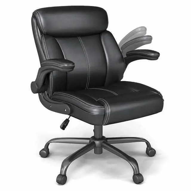 Main image of 1Pcs Office Chair for Men Women Home Office Pu Leather High Back 360 Swivel Rocking Function Ergonomic Chair with Flip-Up Arms Lumbar Support Rolling Wheels Adjustable Height -Black Size